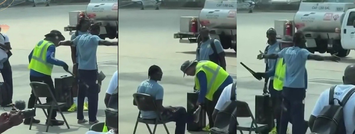 Seleção do Senegal é revistada ainda na pista do aeroporto ao chegar nos Estados Unidos VÍDEO G1
