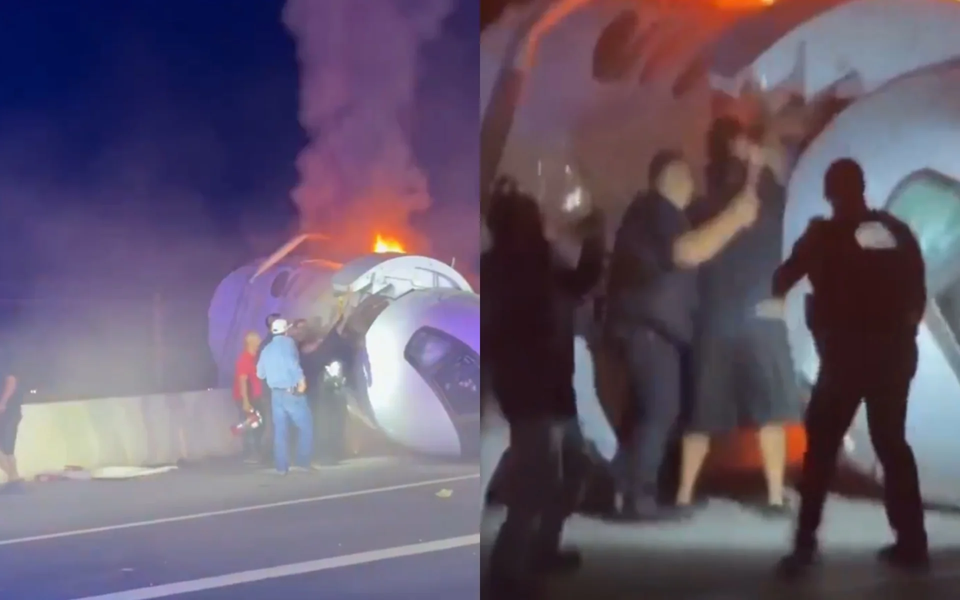 VÍDEO: Avião cai, pega fogo em rodovia e passageiros são resgatados por motoristas no Texas abc+