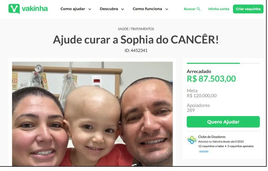 Pessoas de coração bom estavam caindo : Mãe de menina com câncer fala sobre uso do rosto da filha de 2 anos para aplicar golpes abc+