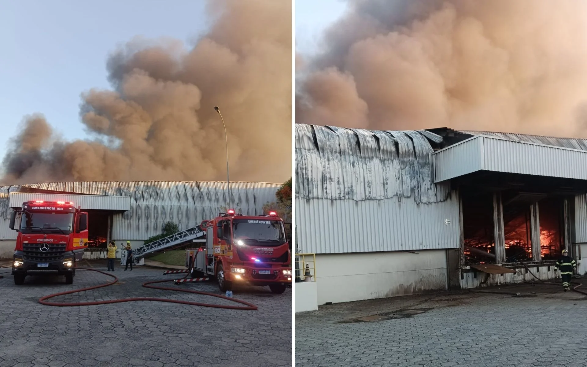 VÍDEO: Incêndio de grandes proporções atinge fábrica da Colcci em Santa Catarina abc+