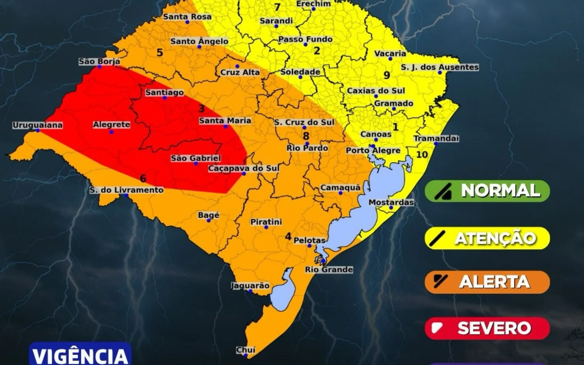 Alerta vermelho: Onda de tempestades deixa parte do RS em risco severo com chance de tornados e ventos de 90 km/h veja até quando abc+