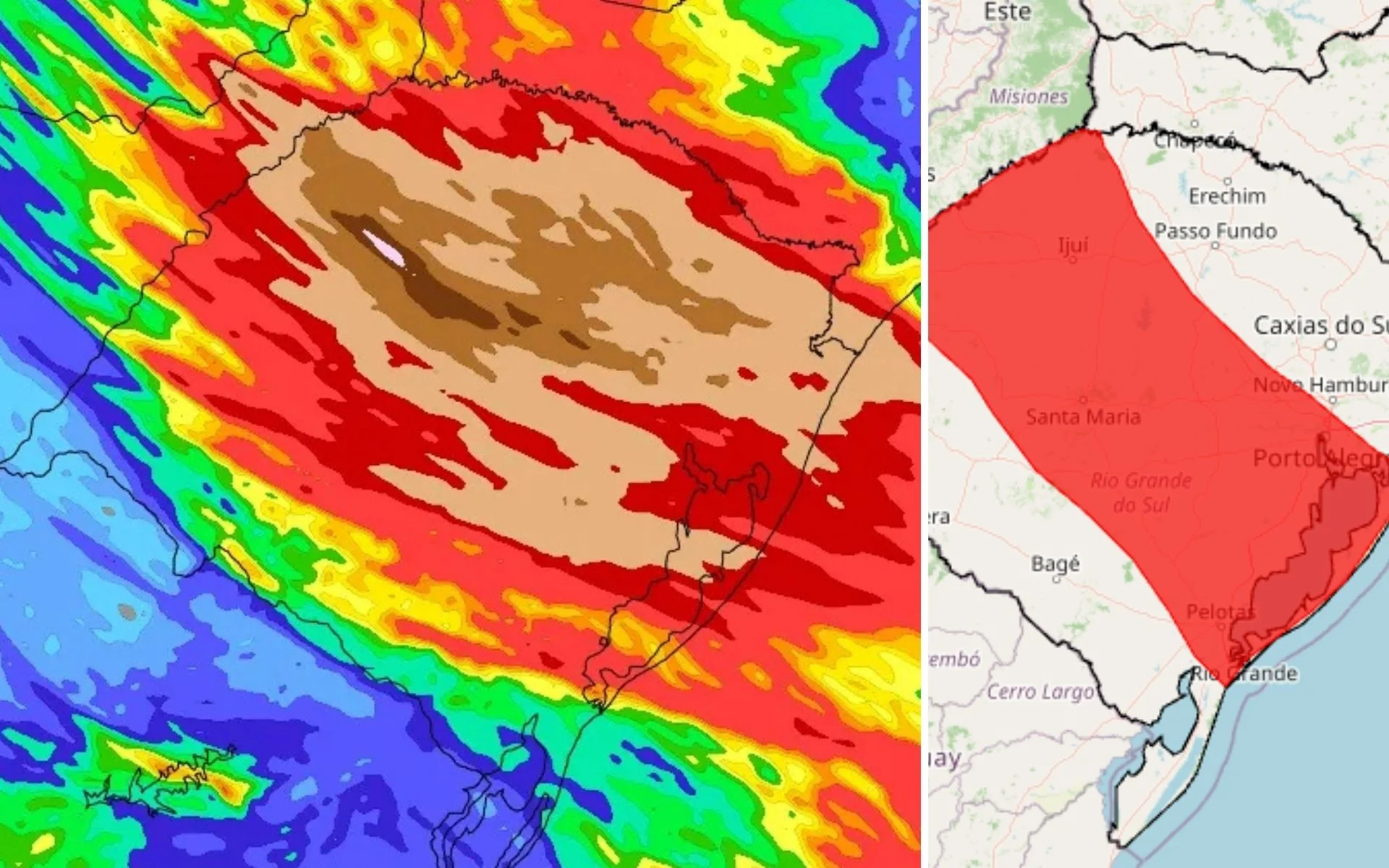 Alerta vermelho do Inmet e 200 mm de chuva: Volumes excessivos em 3 dias deixam RS com risco de cheia veja onde