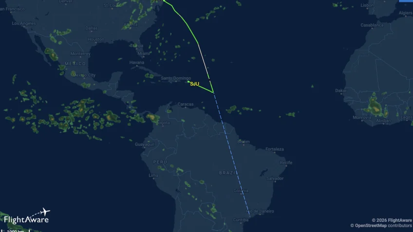 Voo da Delta para Guarulhos desvia e pousa em Porto Rico