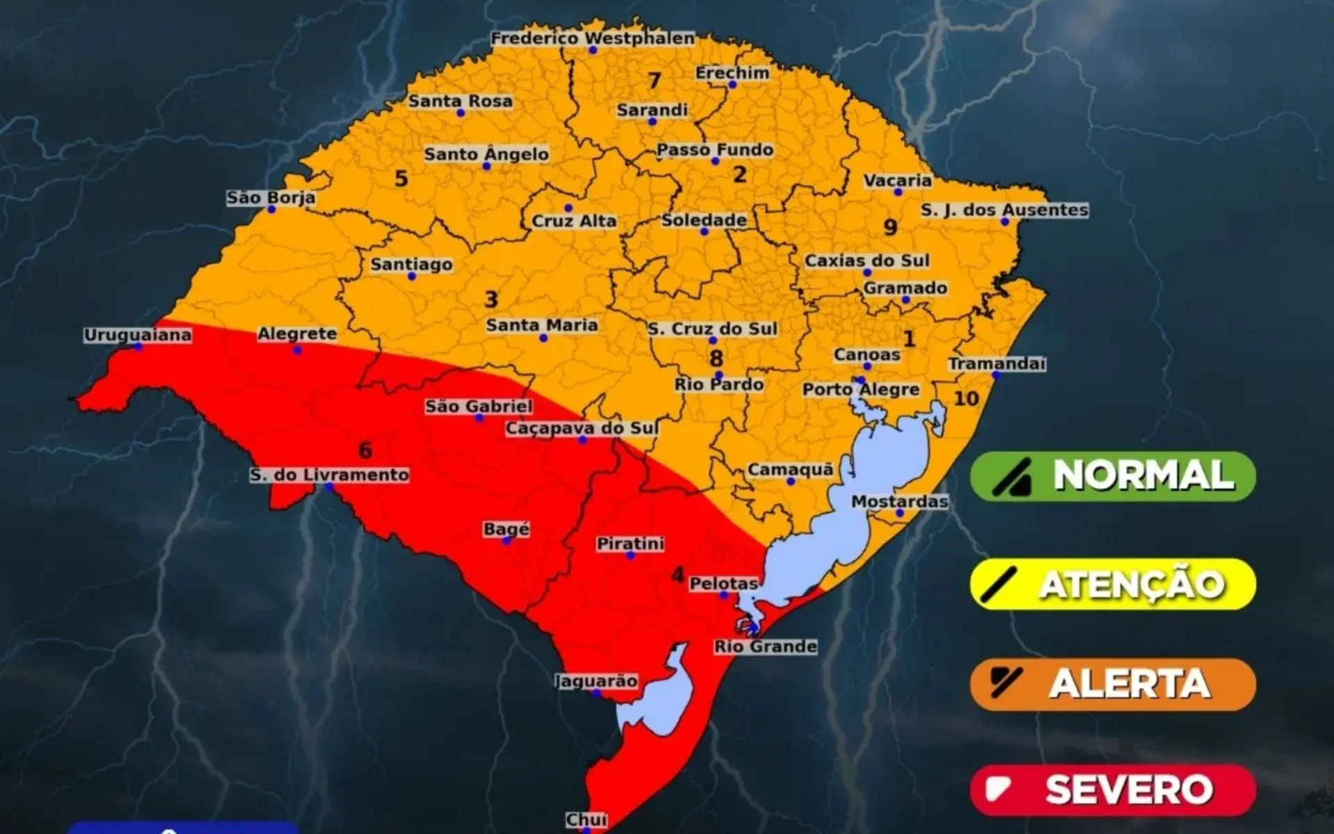 Risco de tornado: Onda de tempestades deixa regiões em alerta severo da Defesa Civil do RS veja mais abc+