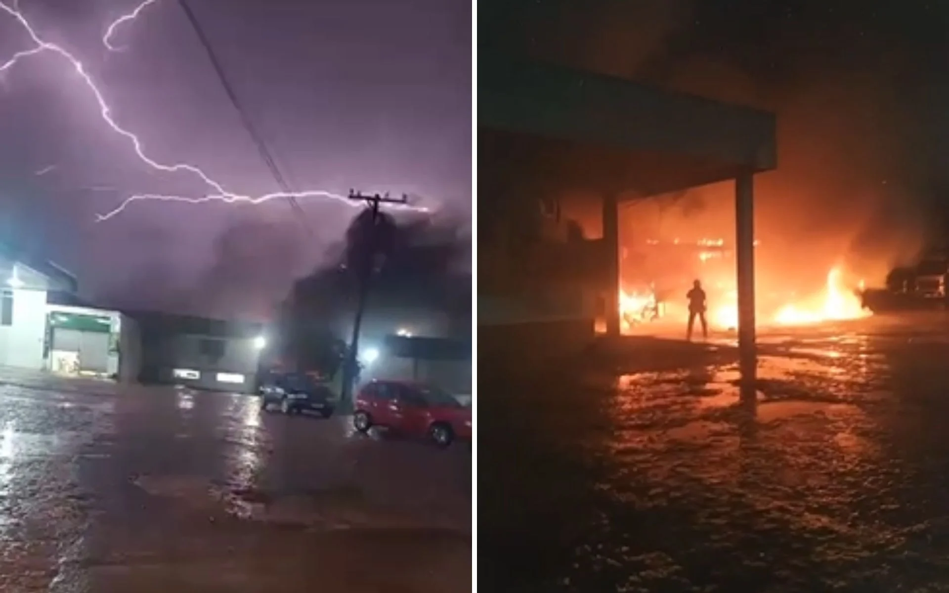 VÍDEO: Empresa de ônibus pega fogo durante temporal no RS abc+