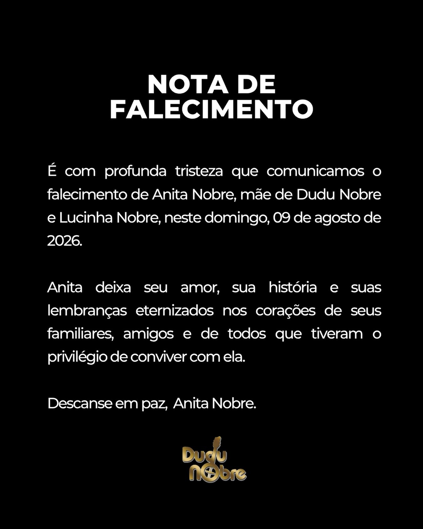 Morre Anita Nobre, mãe de Dudu e Lucinha Nobre famosos lamentam Gshow