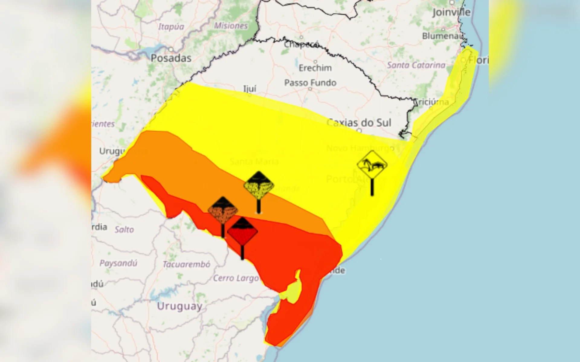 RS tem 4 alertas do Inmet para temporais e um é vermelho veja qual é o risco para o Estado abc+