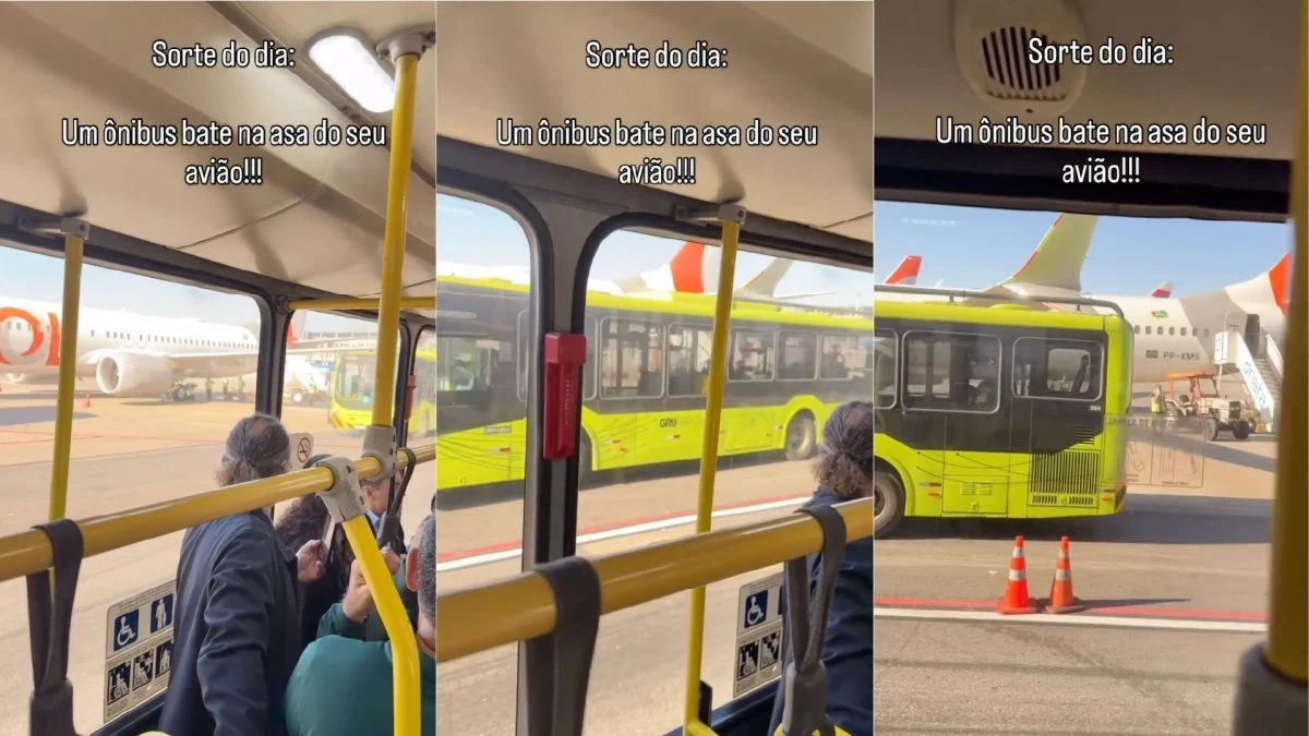 Ônibus bate em asa de avião da Gol em Guarulhos
