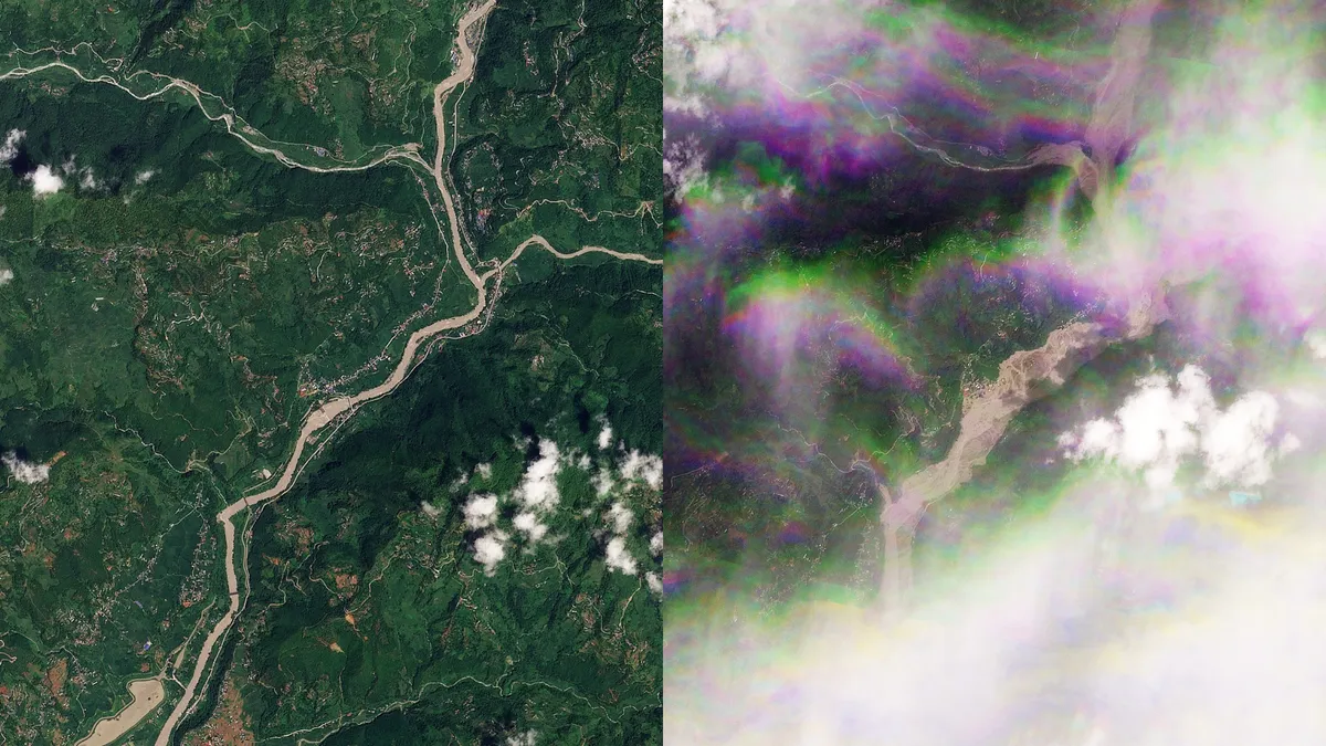 Imagens de satélite mostram antes e depois de avalanche na fronteira entre Nepal e Tibete