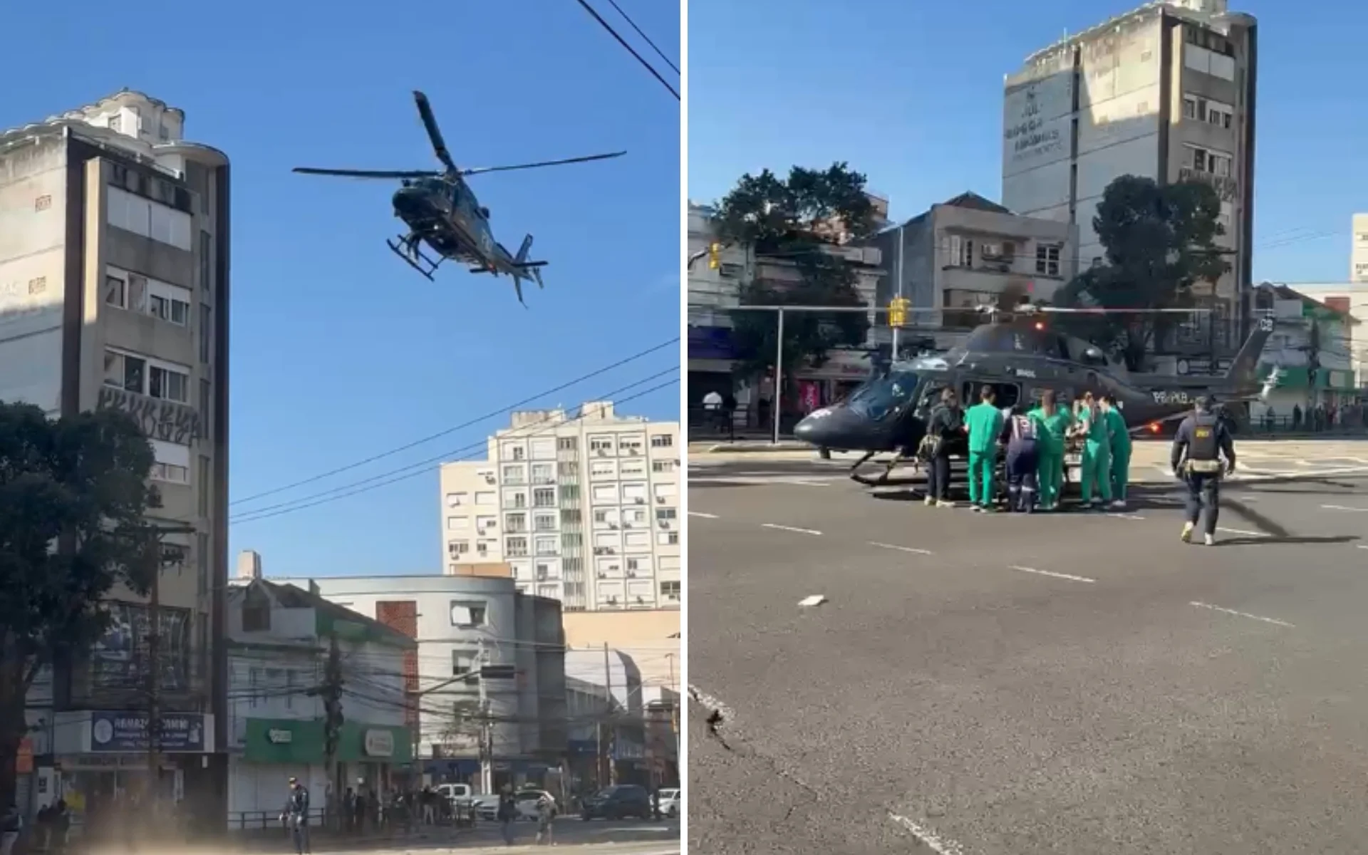 Primeira vez na história: Helicóptero pousa em avenida de Porto Alegre durante treinamento abc+