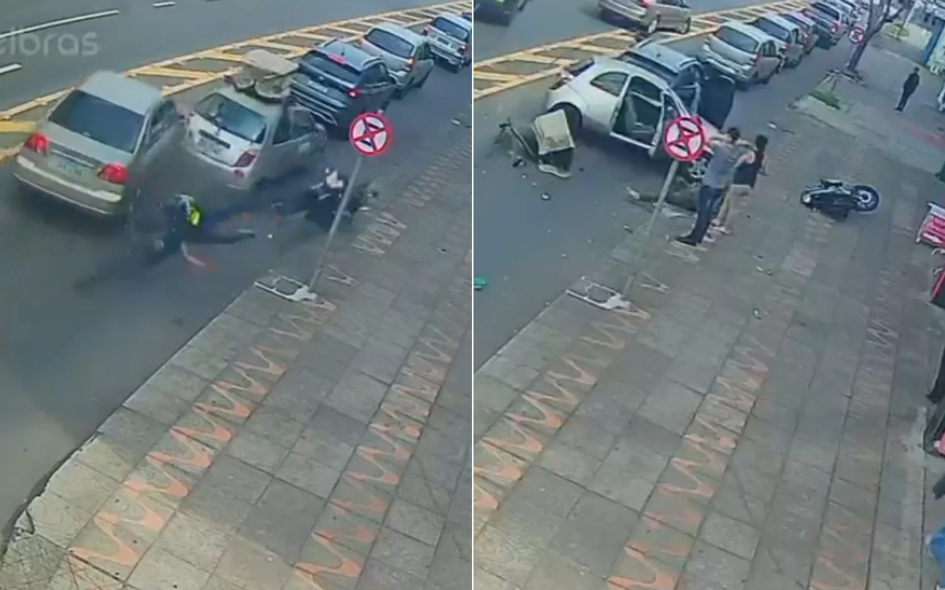 Vídeo mostra bandido em alta velocidade atingindo moto e carros em frente a shopping em Novo Hamburgo abc+