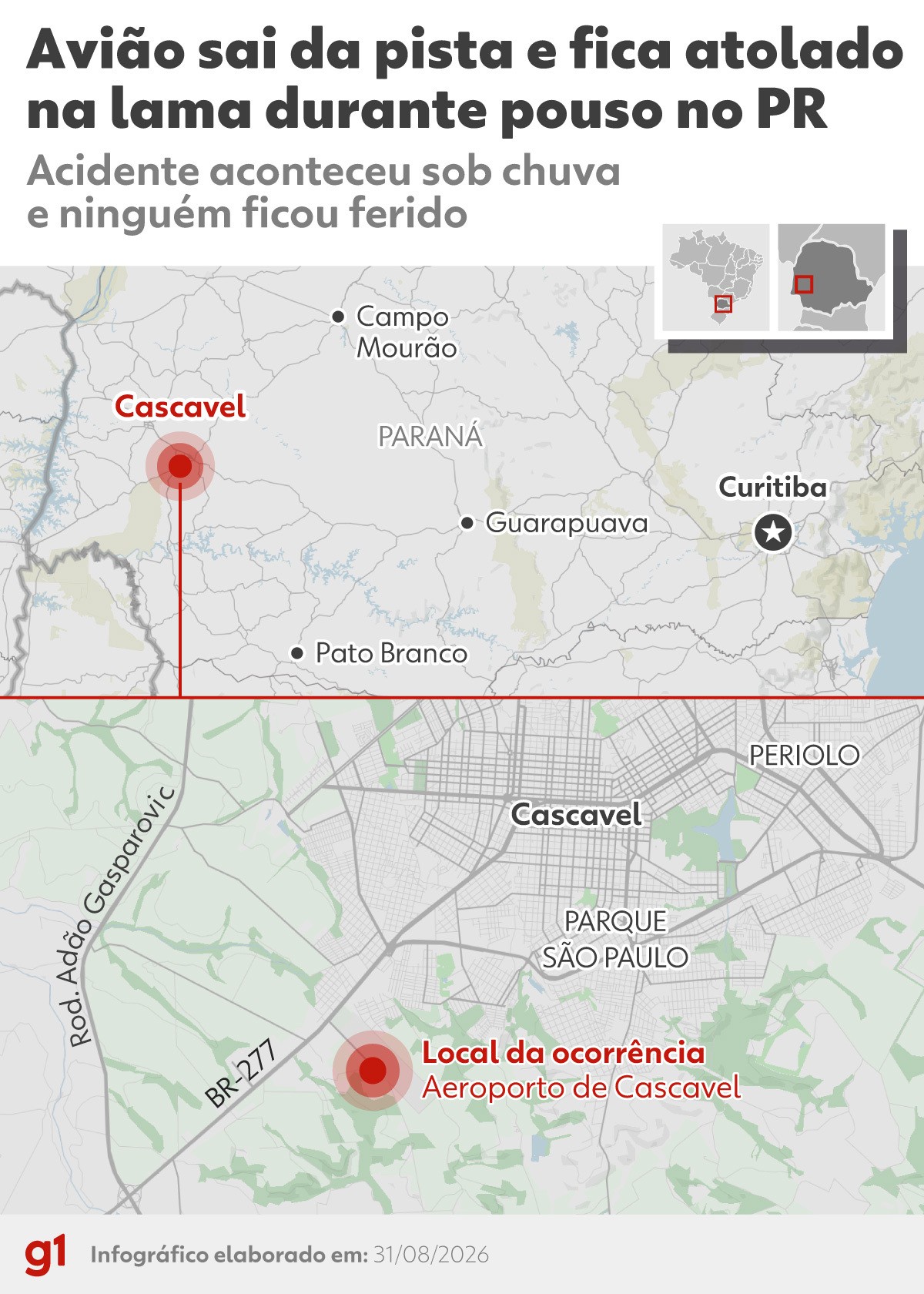 Avião da Latam com 151 pessoas a bordo sai da pista durante pouso e fica atolado na lama no Paraná G1