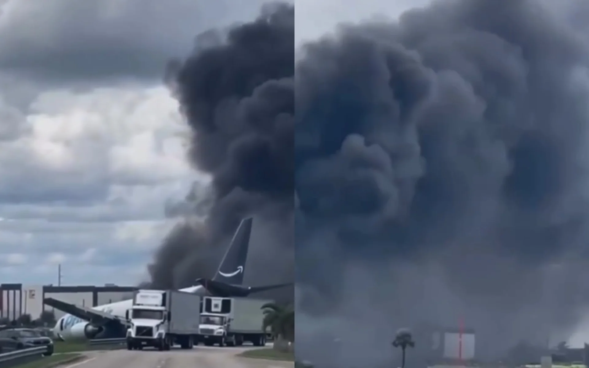 VÍDEO: Boeing 767 sai da pista, colide contra carros e pega fogo abc+