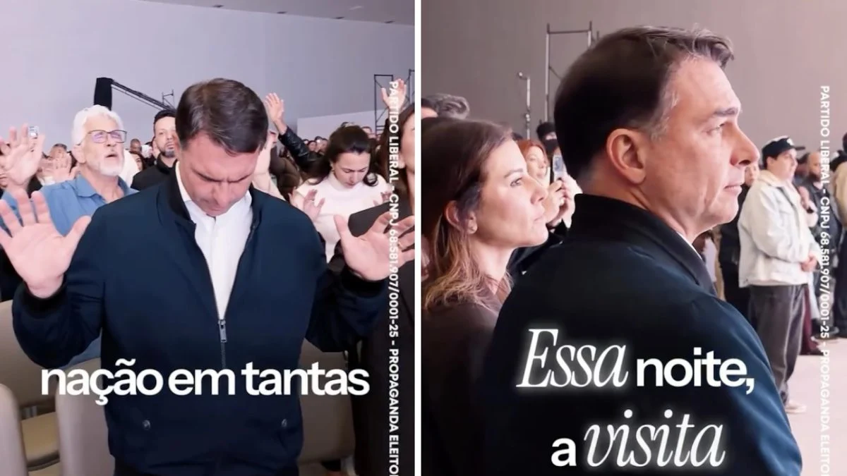 Antes de 7 de setembro, Flávio vai a culto: “Coração fortalecido”