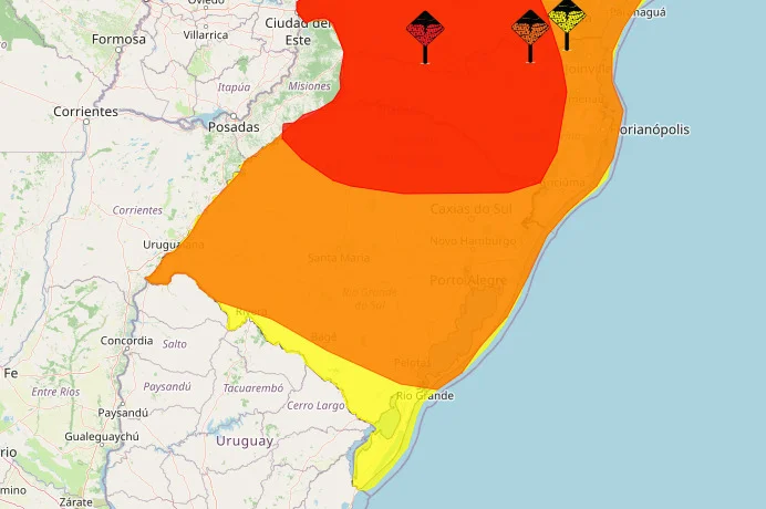 RS tem previsão de tempestades nesta quinta e alerta de grande perigo na sexta, com ventos acima de 100 km/h abc+
