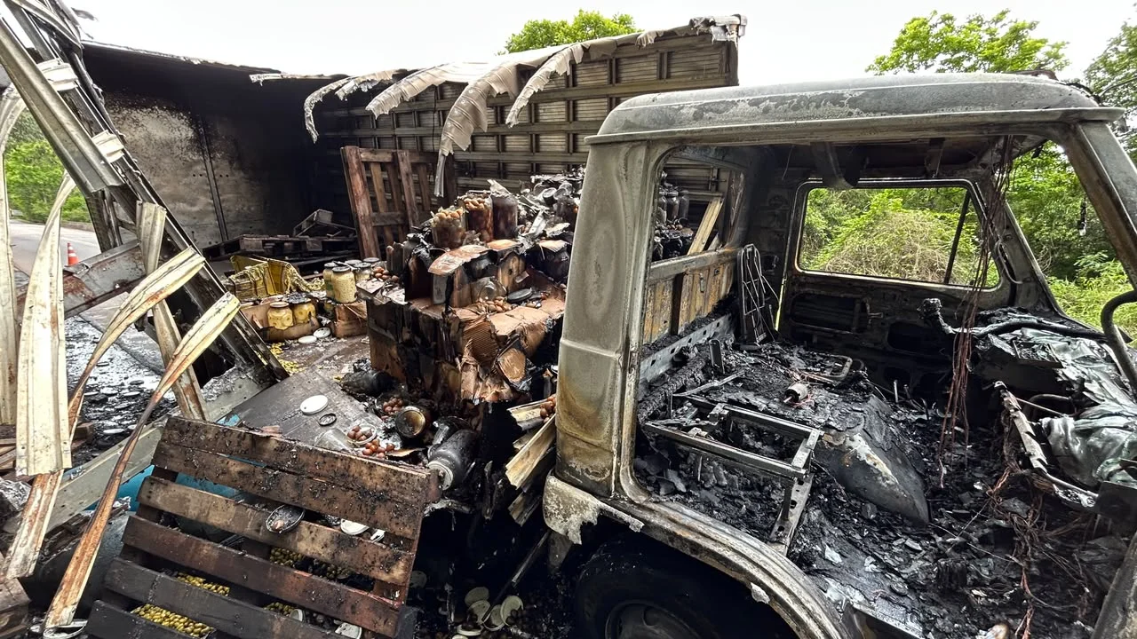 Caminhão com conservas pega fogo na VRS-865, em Ivoti