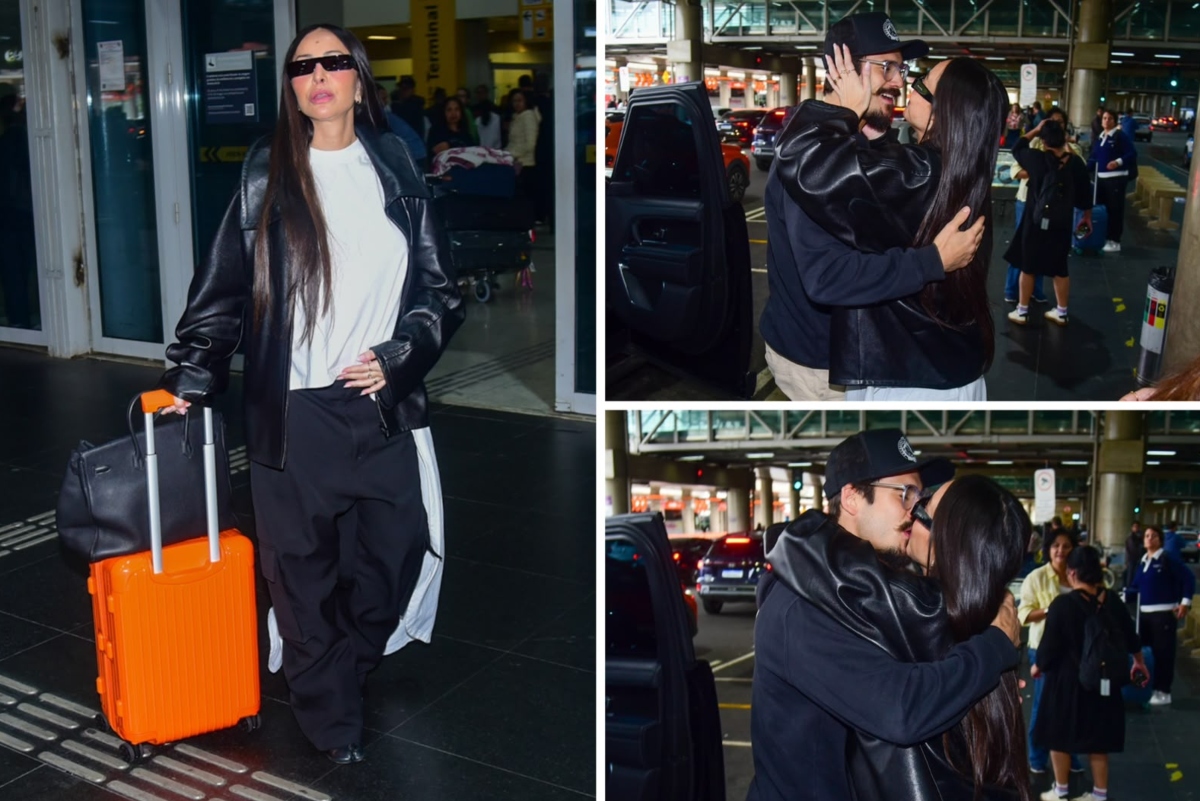 Sabrina Sato volta de Paris e é recebida aos beijos por Nicolas