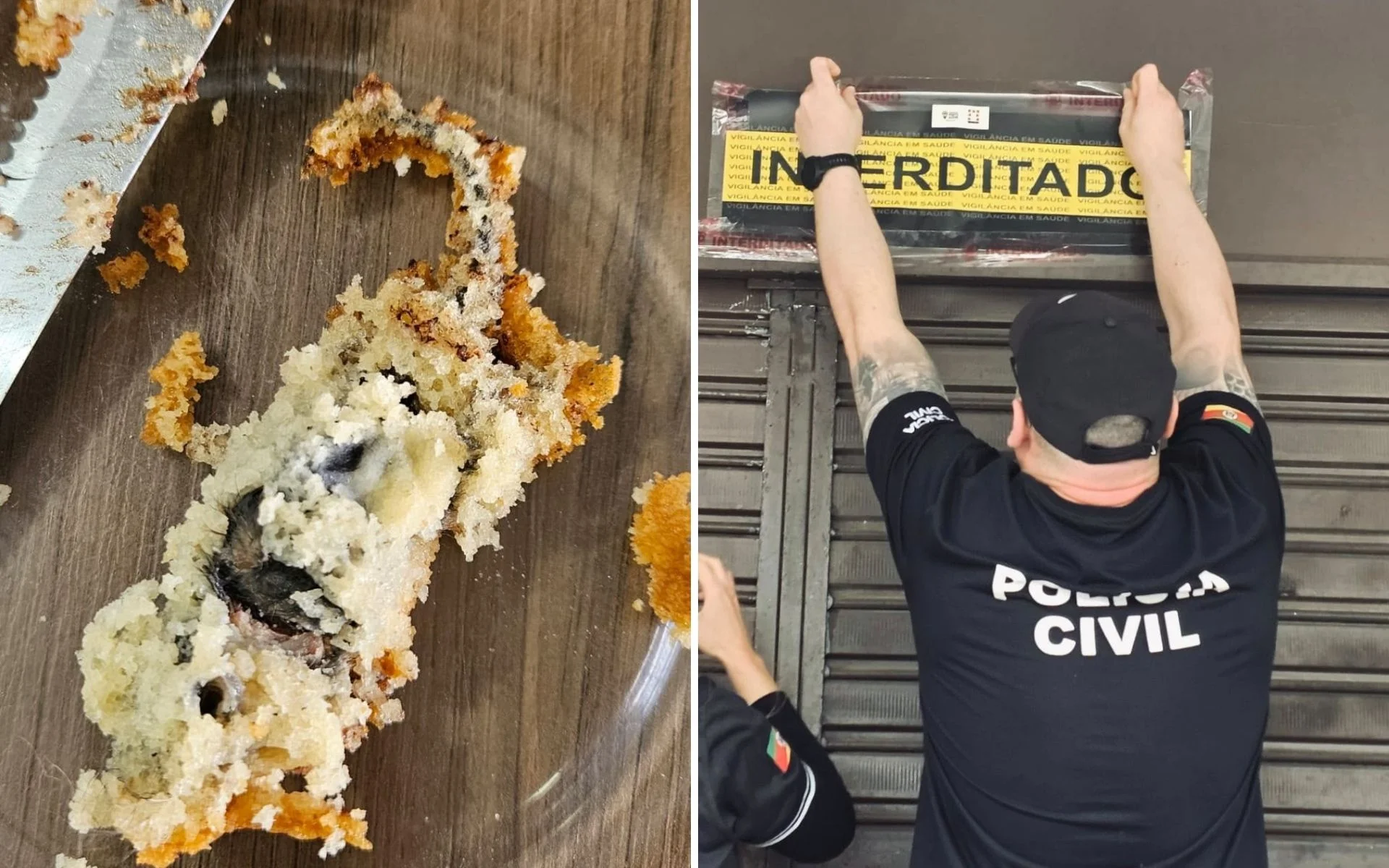 Pelos soltos em outros pedaços : Cliente encontra rato morto dentro de bolo comprado pelo iFood no RS abc+