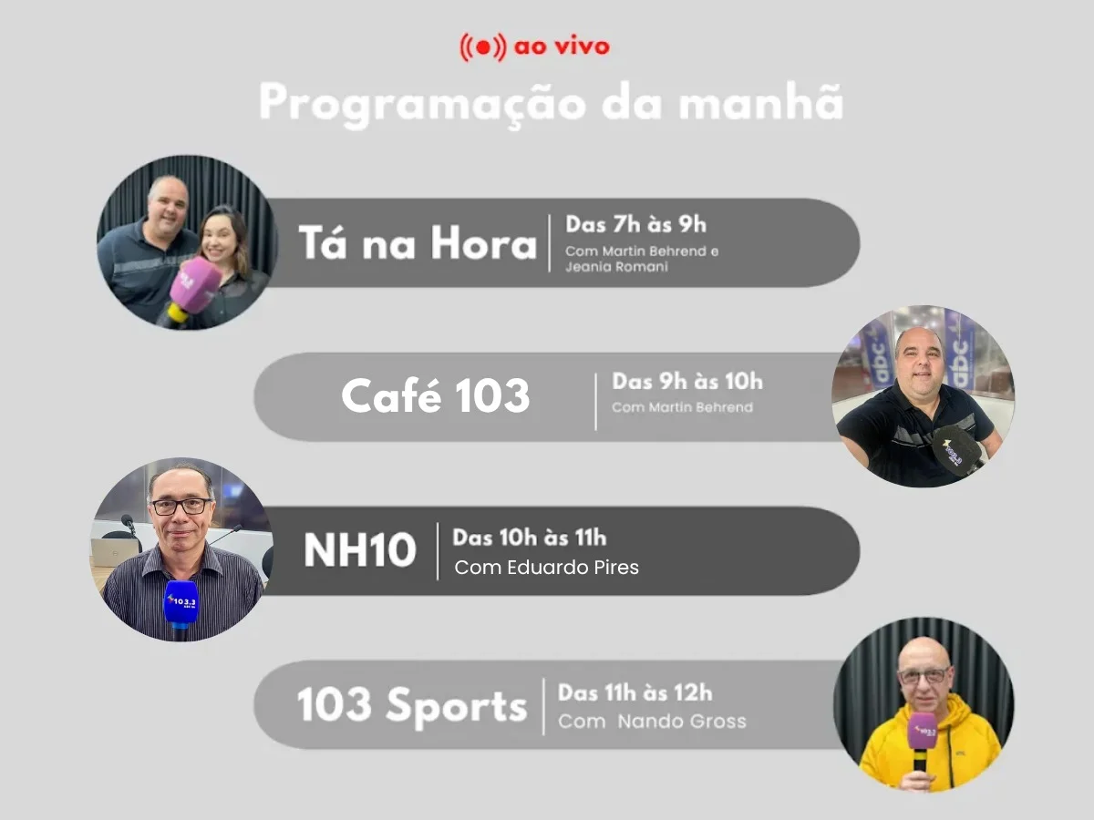 AO VIVO: Assista aos programas Tá na Hora, Café 103 e 103 Sports desta segunda-feira, 19 de outubro abc+